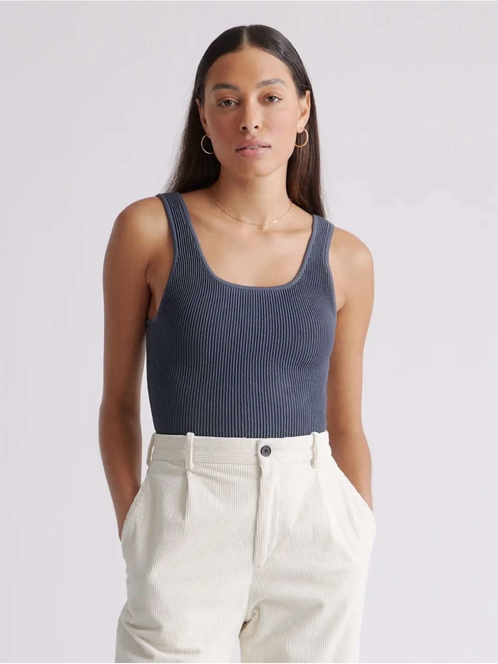 Quince Cropped Square Neck Ribbed Knit Tank